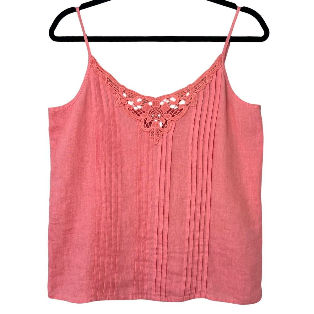 Sundance Linen Crochet Cami Tank Top Sleeveless Blouse Coral Size Small Boho